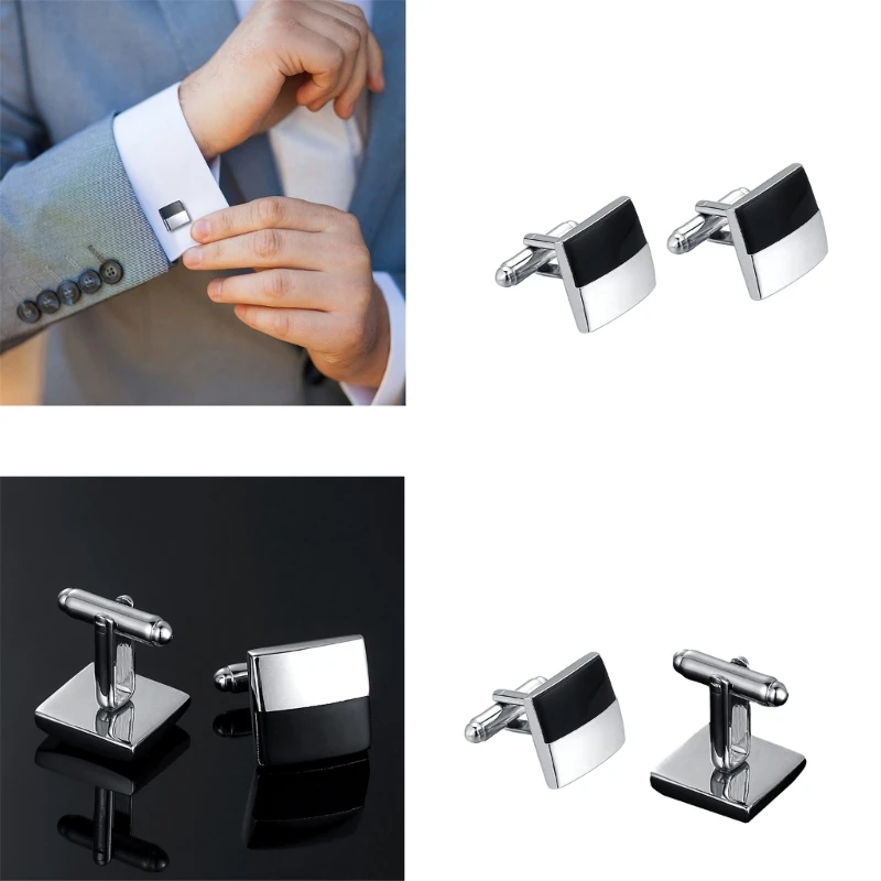 

Business Formal Suit Cufflinks Square Black Silver Alloy Cuff Links Men Groom Shirt Studs Wedding Clothing Accessories F0T5