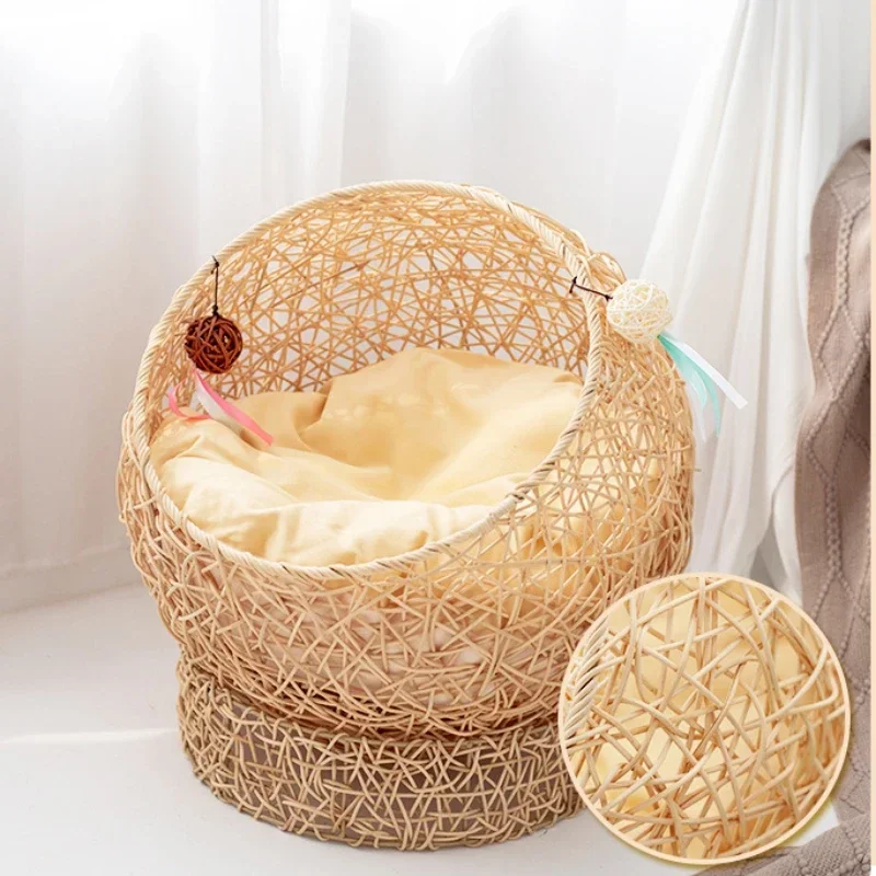 Handwoven Rattan Elevated Cat Bed with Soft Cushion, Cat Basket, Kitty House with Stand, Raised Wicker Cat Bed for Indoor Cat
Handwoven Rattan Elevated Cat Bed with Soft Cushion, Cat Basket, Kitty House with Stand, Raised Wicker Cat Bed for Indoor Cat