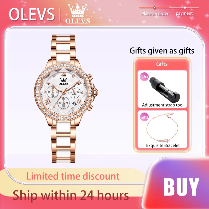 

OLEVS Exquisite Women's Watches Prismatic Mirror Surface Quartz Watch Chronograph Gift Bracelet Calendar Waterproof Female Watch