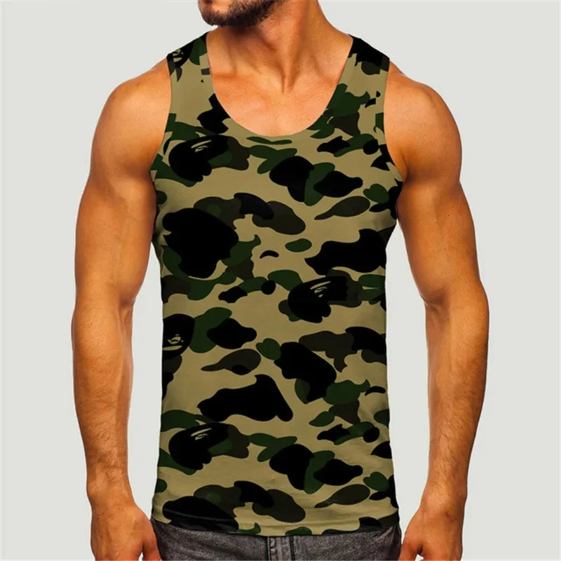 

Men's Camoufiage Casual Sportwear Tees Summer Sleeveless 3D Camo Print Army Vest Fitness Military Oversized Male Tactic Tops