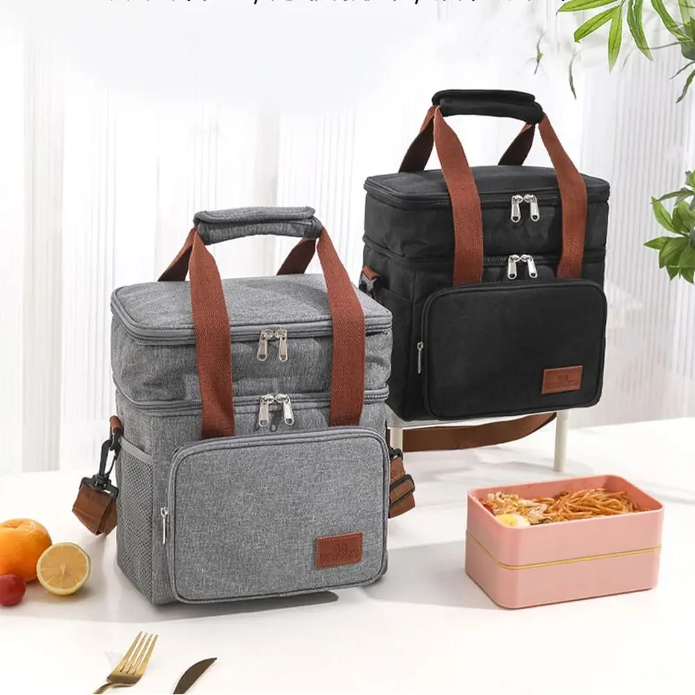 

Insulated Lunch Box For Men Women,Expandable Double Deck Lunch Cooler Bag,Lightweight Leakproof Tote Bag With Side Tissue Pocket
