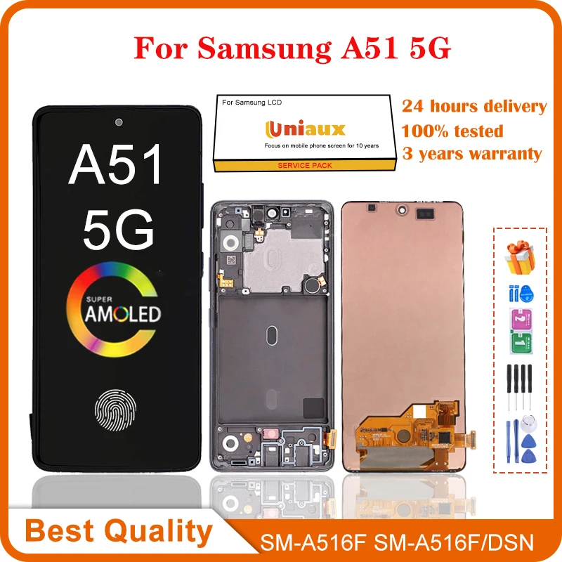 Оригинальный AMOLED дисплей 6,5 дюйма для Samsung Galaxy A51 5G A516, ЖК-дисплей с рамкой, сенсорный экран для Galaxy A51, детали для замены экрана
Оригинальный AMOLED дисплей 6,5 дюйма для Samsung Galaxy A51 5G A516, ЖК-дисплей с рамкой, сенсорный экран для Galaxy A51, детали для замены экрана