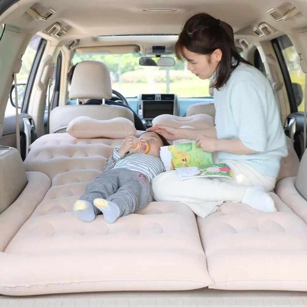 

Foldable Car Inflatable Air Bed 1/2 Footstools Thicken Trunk Cushion Pillows Electric Pump Portable 3 in 1 SUV Air Mattress