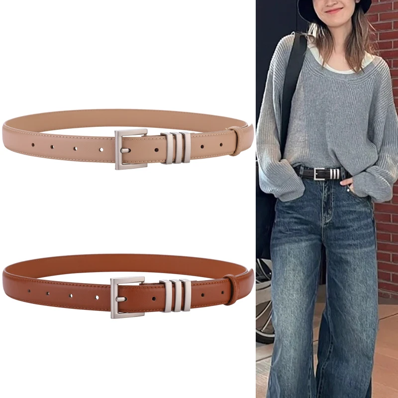 

Fashion Silver Square Pin Buckle Belt For Women Lucury Black Brown Female Waistband Matching Ladies Dress Jeans Adjustable Belts