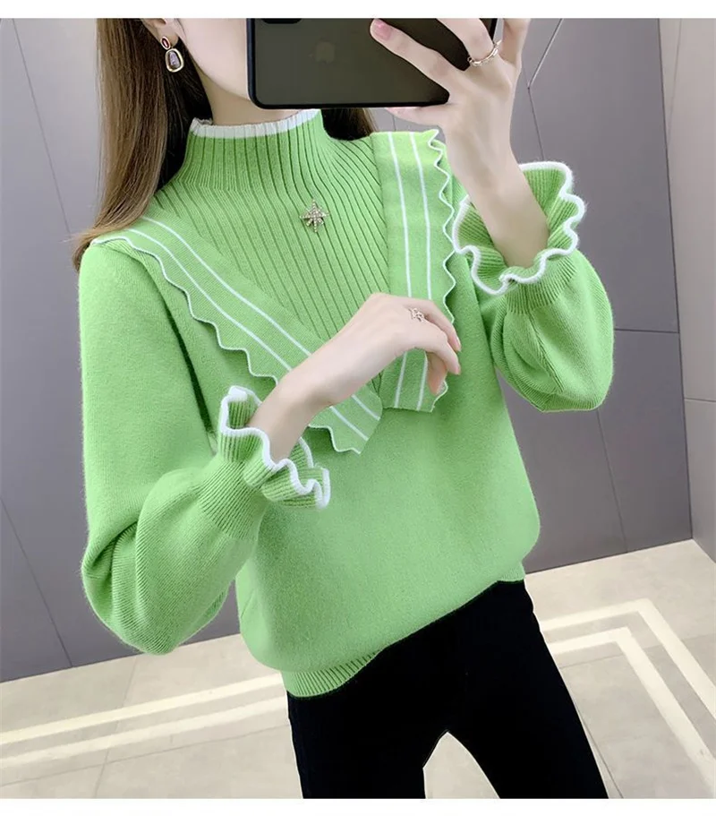 Fashion Autumn Winter Half-high Collar Pullover Top Lady Jumper Sweaters Long Sleeve Knitwears Women Ruffle Knitted Sweater
Fashion Autumn Winter Half-high Collar Pullover Top Lady Jumper Sweaters Long Sleeve Knitwears Women Ruffle Knitted Sweater