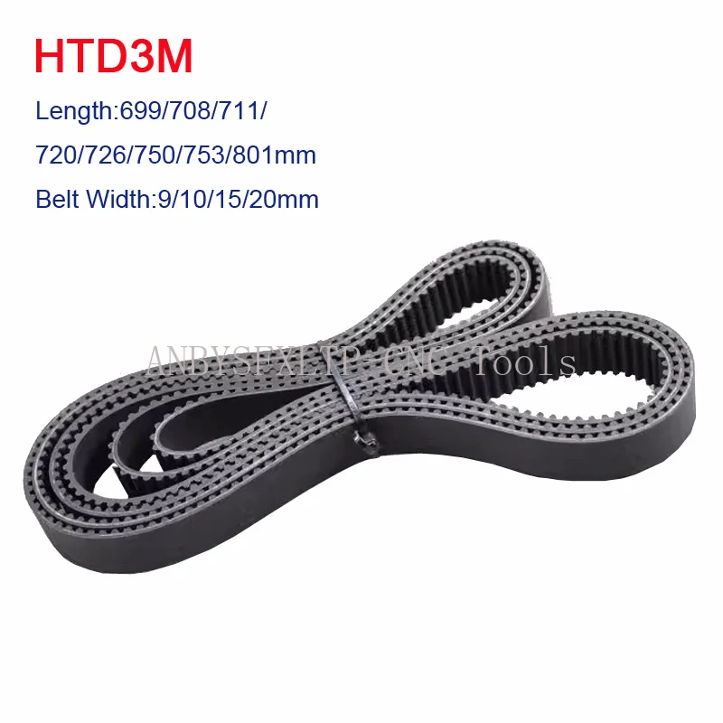 

HTD3M Rubber Timing Belt 3M Synchronous Belt Width 9/10/15/20mm Pitch 3mm Closed Loop Length 699/708/711/720/726/750/753/801mm