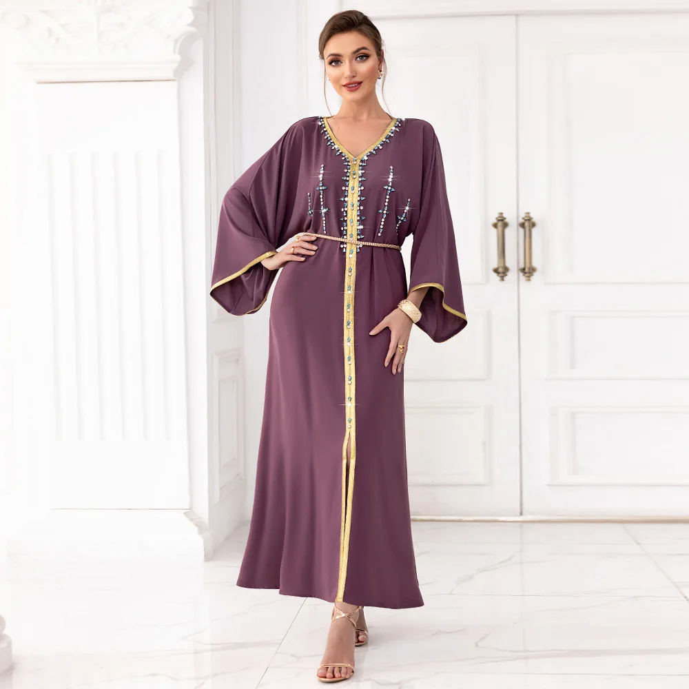 Root color hand-stitched diamond Southeast Asia Dubai sleeve dress muslim modest dress for women
Root color hand-stitched diamond Southeast Asia Dubai sleeve dress muslim modest dress for women