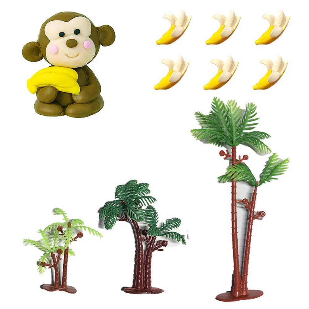 

Monkey Cake Topper with Coconut Trees Banana Cake Decoration Jungle Animal Themed Birthday Baby Shower Party Supplies