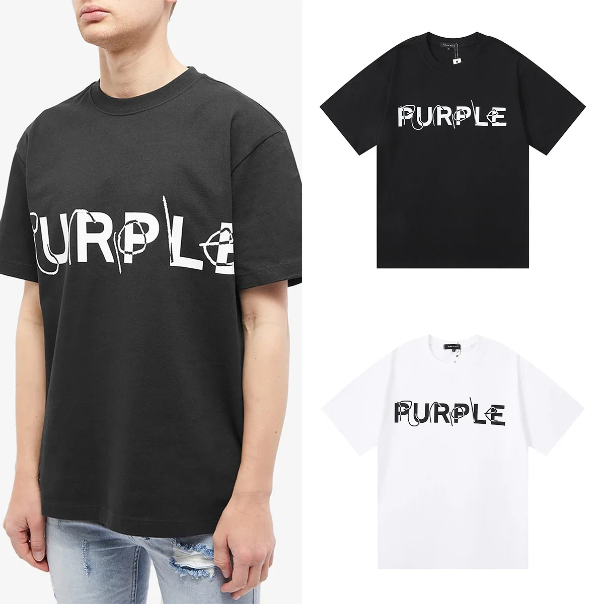 

Фиолетовая брендовая футболка с надписью для мужчин и женщин, уличная одежда, белая, черная футболка, Повседневная футболка с коротким рукавом