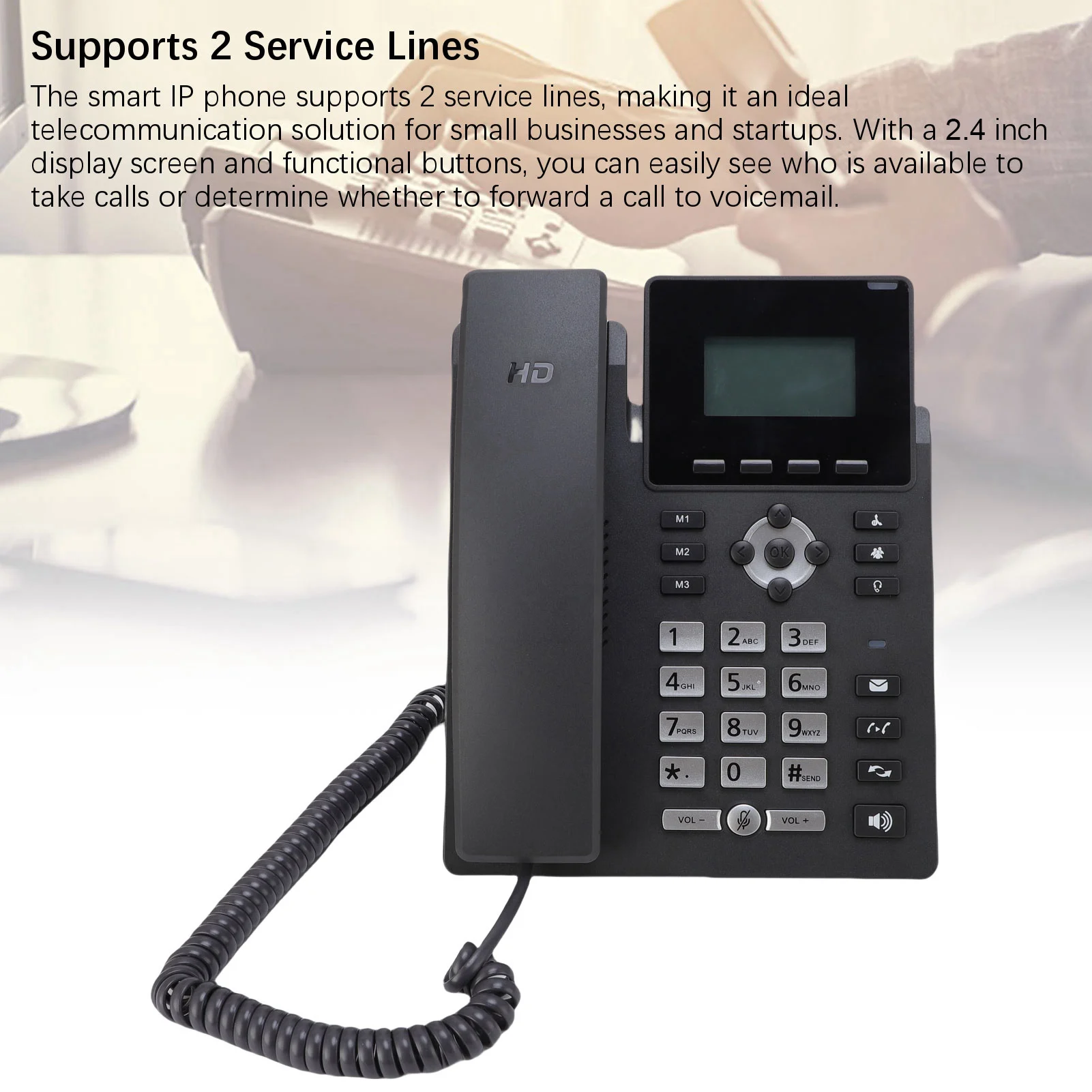 Sdc1c24bfb0114c4080b8d87c2622e1b8U IP Phone Business IP Phone IP Phone VoIP Accounts 2.4 Inch Color Display Dual Port Gigabit Ethernet Desktop Business Media Phone
