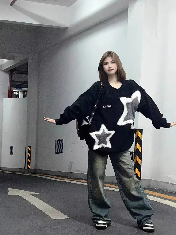 Loose Grunge Star Flocking Crewneck Pullovers Aesthetic Vintage Knitted Sweaters Streetwear Fashion All Match Women's Jumpers
Loose Grunge Star Flocking Crewneck Pullovers Aesthetic Vintage Knitted Sweaters Streetwear Fashion All Match Women's Jumpers