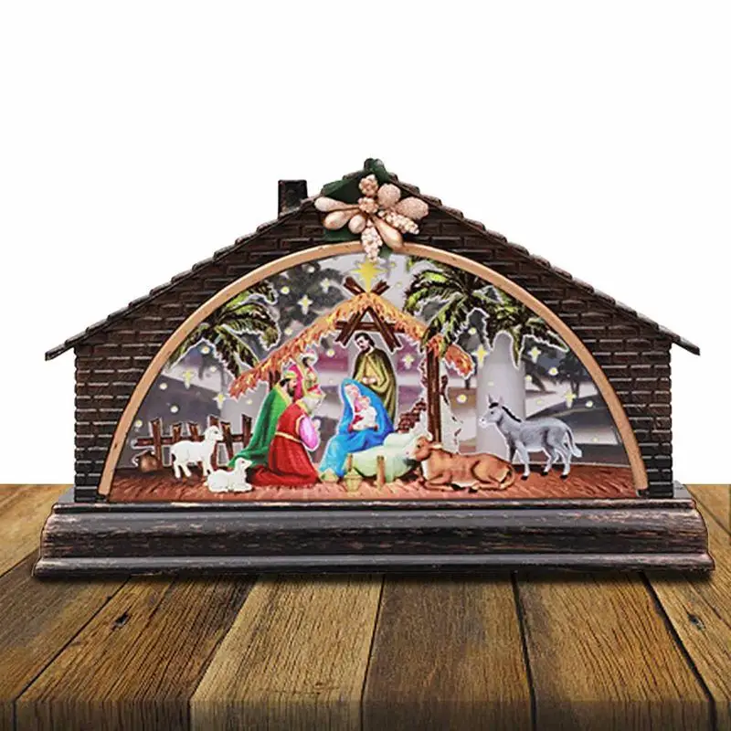 

Lighted Christmas Nativity Figurines Stable Nativity Scene Family Collectable Decor Miniatures Jesus Statue for Tabletop Decor