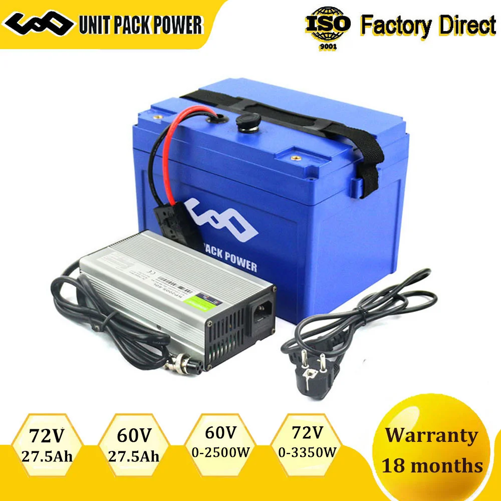 

60V 72V Escooter Ebike Battery Pack 27.5Ah Electric Bicycle Bateria with Case for Motorcycle 1000W 1500W 2000W 2500W 3000W 3350W