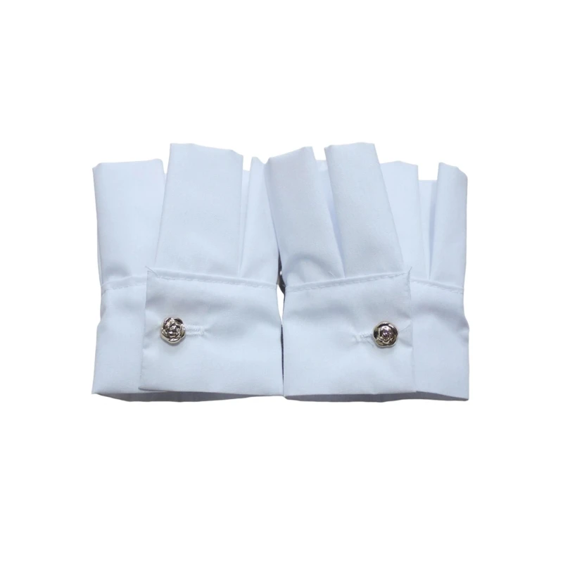 

Girls White Color Wrist Cuffs Decorative Sleeve Pleated False Cuffs Skirt Decors