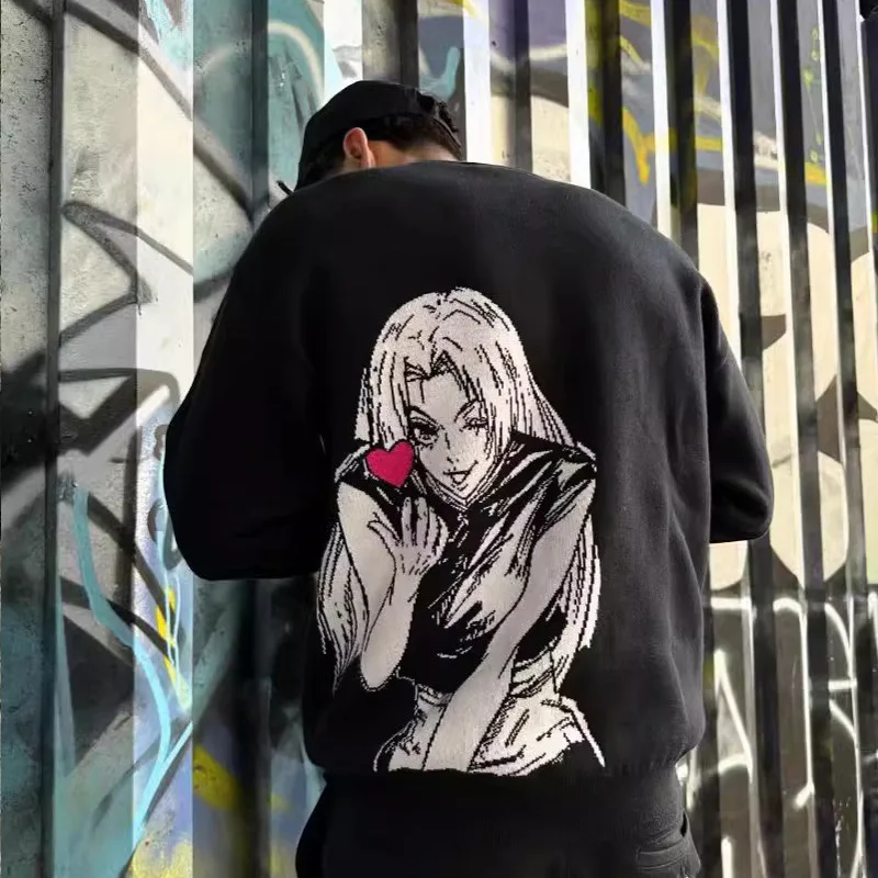 Men'S Fashion Street Wear Black Sweater Japanese Anime Knitted Sweater Gothic Autumn/Winter Casual Loose Cotton Pullover Gift
Men'S Fashion Street Wear Black Sweater Japanese Anime Knitted Sweater Gothic Autumn/Winter Casual Loose Cotton Pullover Gift