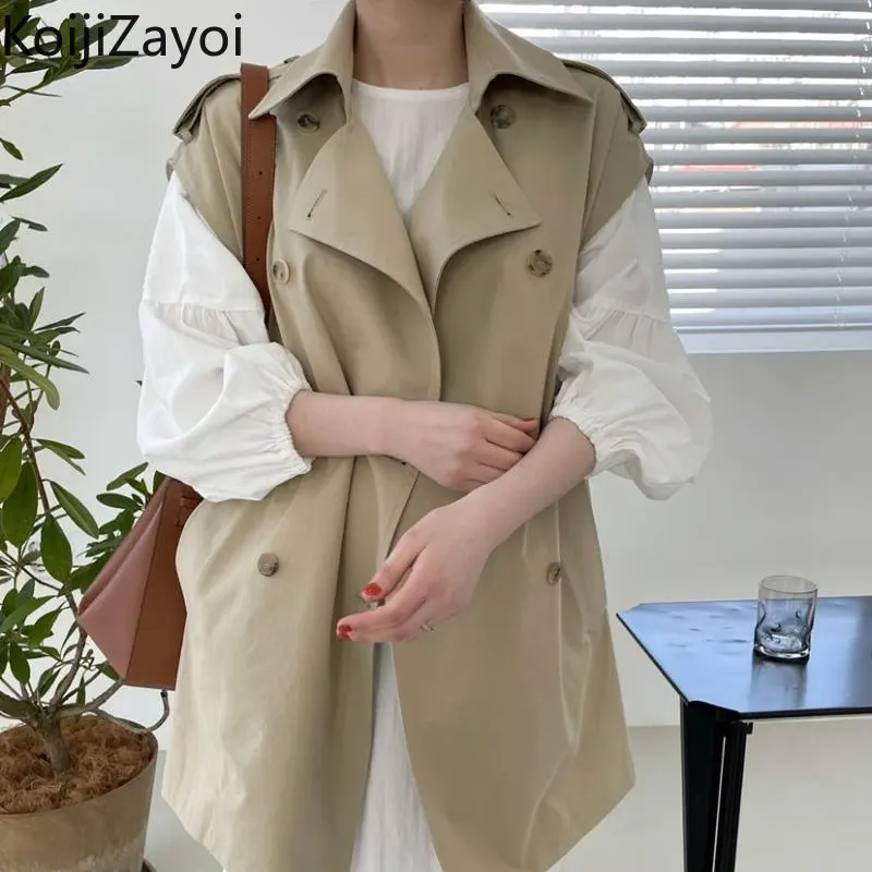 Koijizayoi Women Solid Sleeveless Trench Office Lady Elegant Turn Down Collar Belted Jacket Fashion All Match Outwear Tops Coat
Koijizayoi Women Solid Sleeveless Trench Office Lady Elegant Turn Down Collar Belted Jacket Fashion All Match Outwear Tops Coat