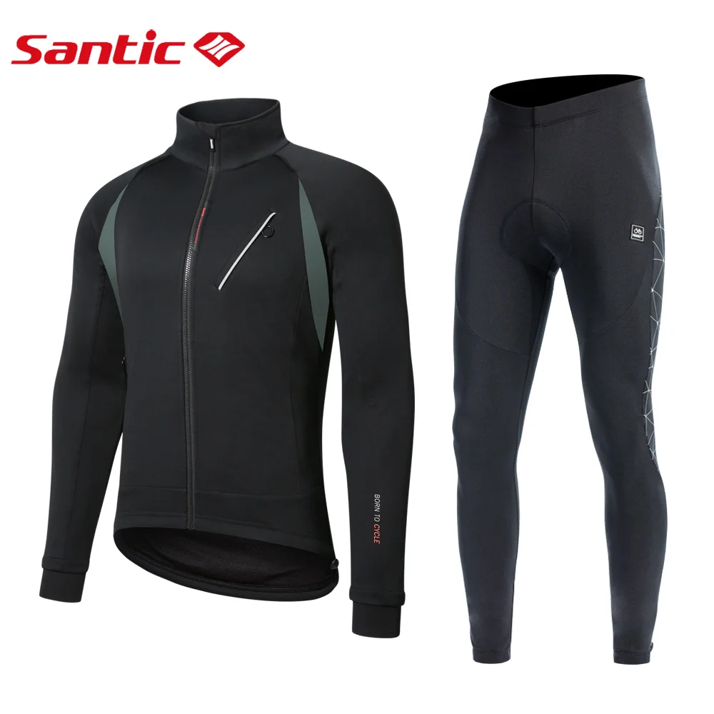 

Santic Men Cycling Suit Winter Outdoor Sports Riding Coat Bike Long Pants Fleece Keep Warm Mountain Bike Windproof Sportswear