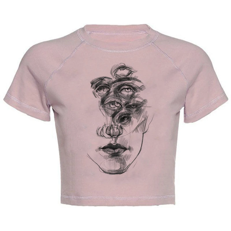 Street dress cut women's T-shirt retro face design T-shirt V-collar sexy short-sleeved animation Gothic blouse
Street dress cut women's T-shirt retro face design T-shirt V-collar sexy short-sleeved animation Gothic blouse