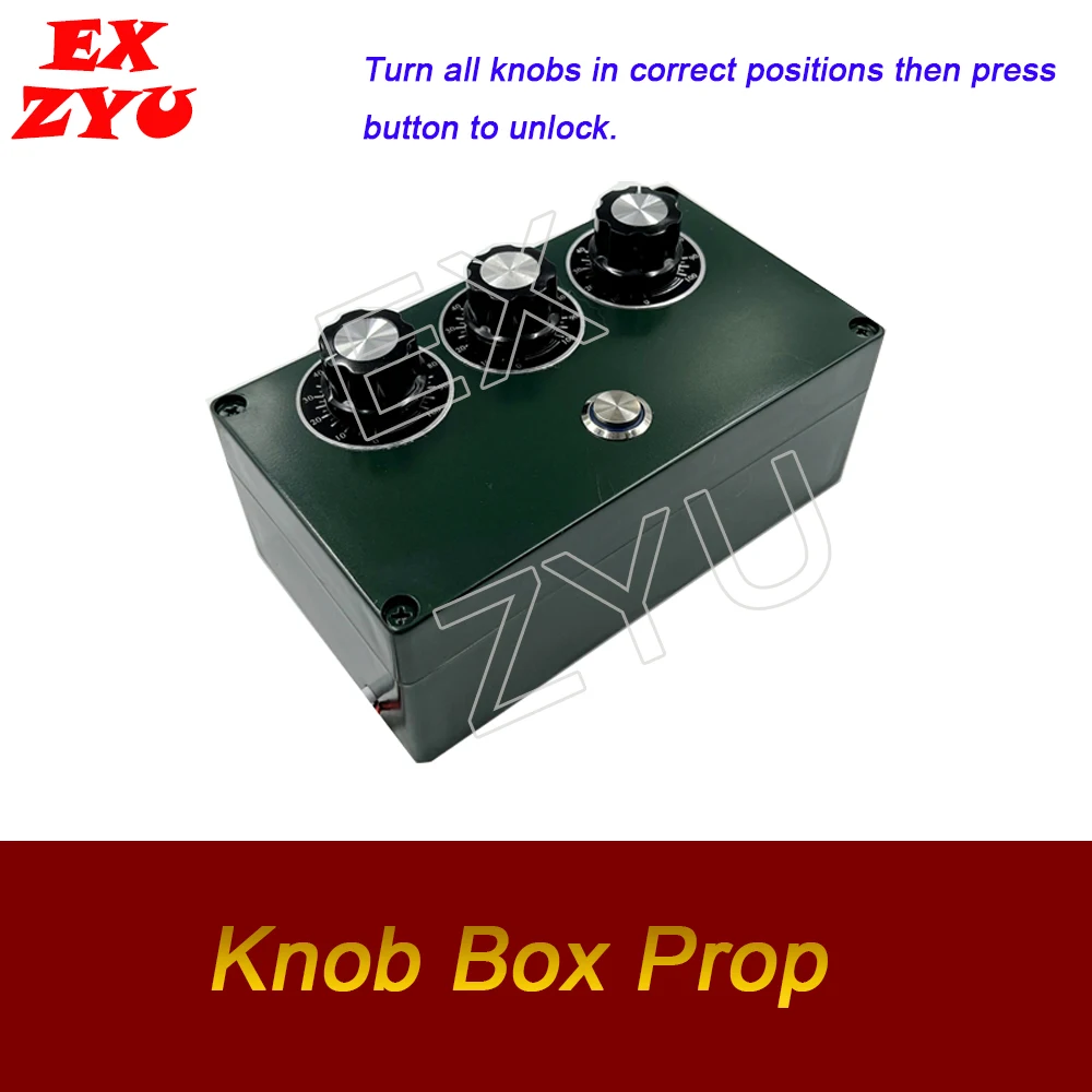 

Escape Room Game Prop Knob Box Prop Rotate Three Knobs to Right Position Press the Metal Button to Unlock EX ZYU