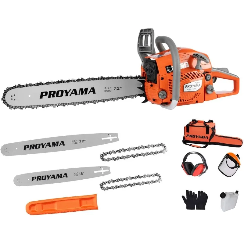 

PROYAMA 62CC 2-Cycle Gas Powered Chainsaw, 22 Inch 18 Inch Handheld Cordless Petrol Chain Saw for Tree Wood Cutting
