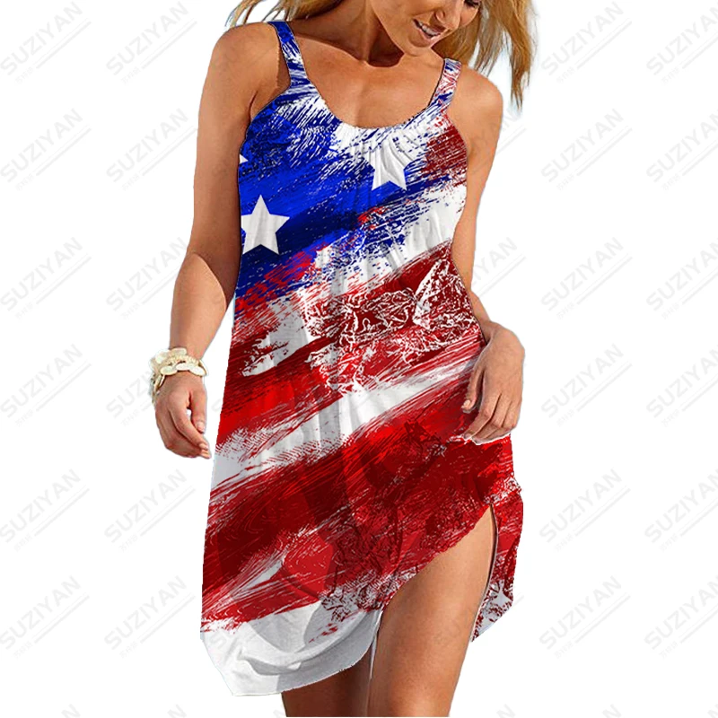 

Лидер продаж, женское летнее платье с 3D-принтом американского флага, свободное Повседневное платье, платье для отпуска, женская одежда