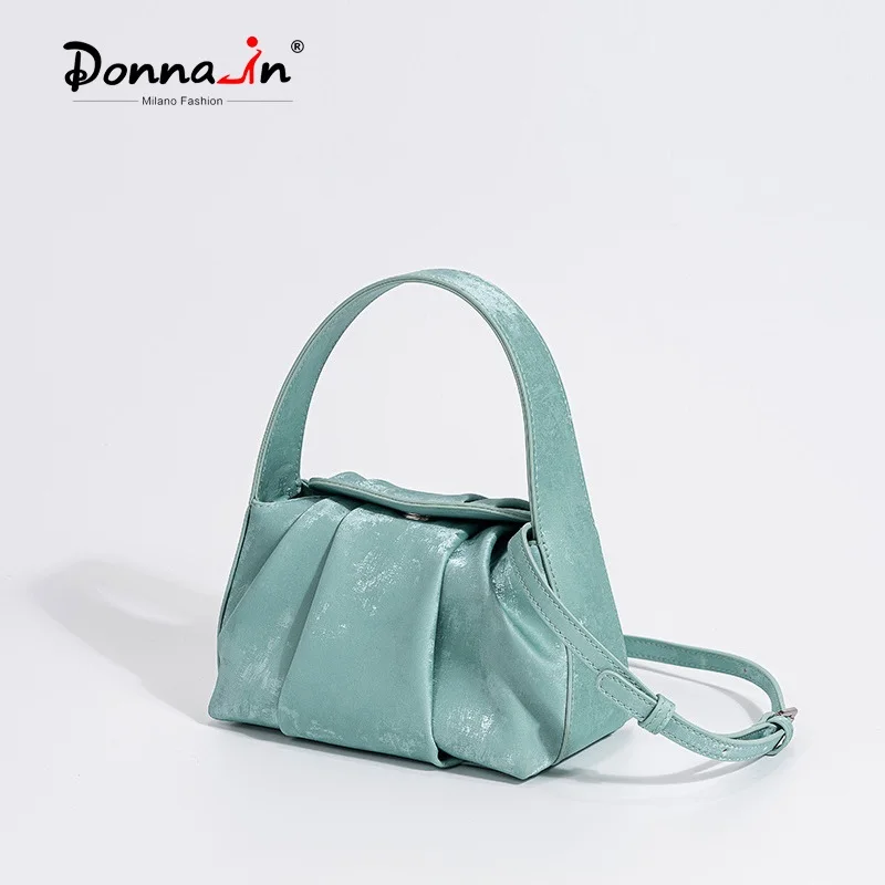 

Donna-in Silk Cowhide High-grade Pleated Handbag for Women Shoulder Bag with Strap Genuine Leather Casual Commute