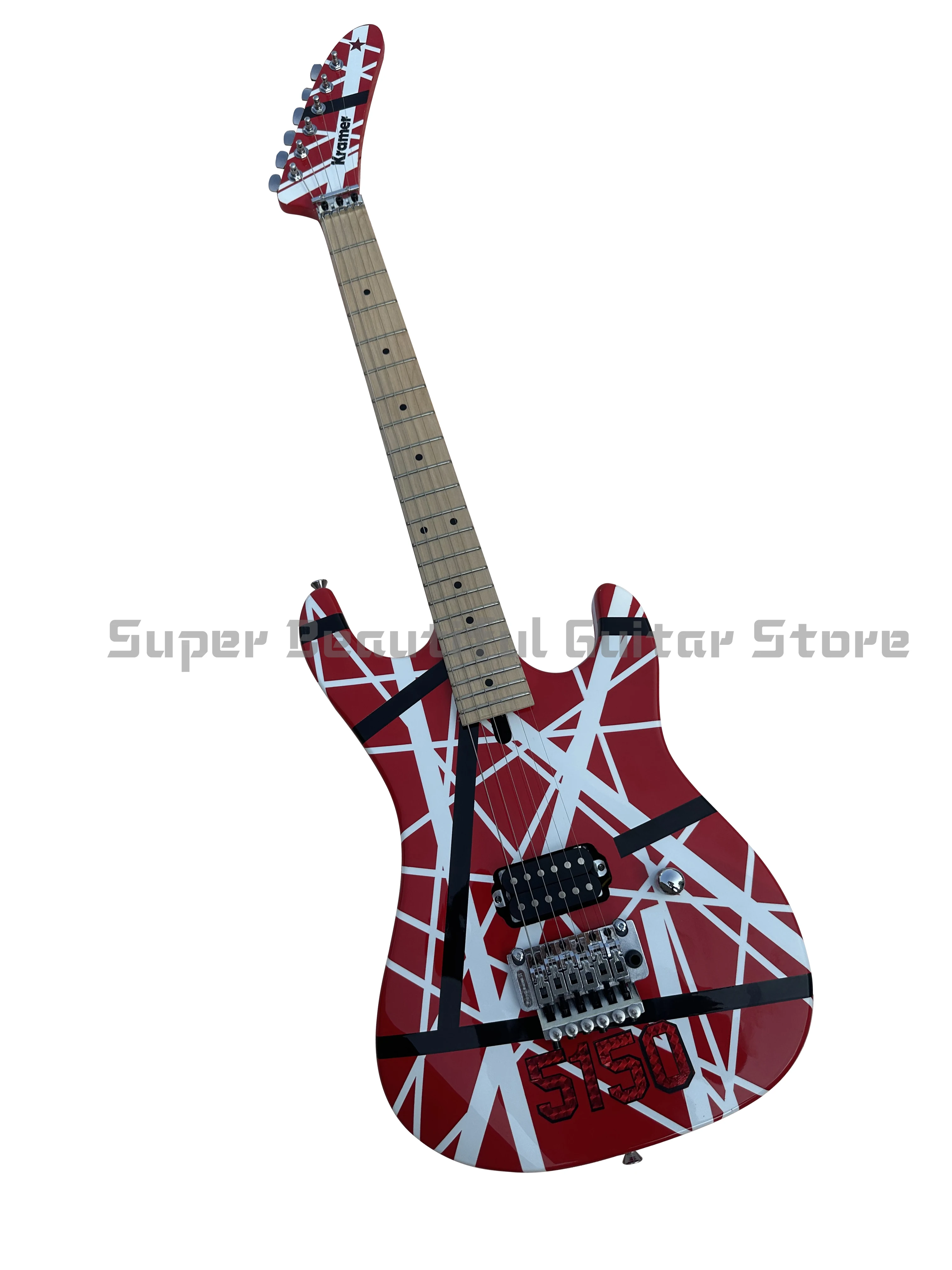 

5150 electric guitar, imported alder body, Canadian maple fingerboard, signed, classic red and white stripes, lightning package