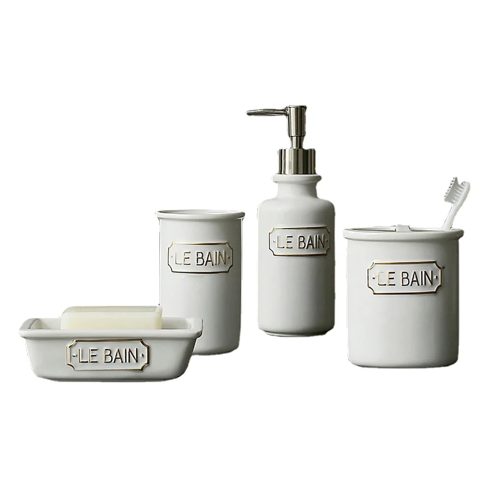 Bathroom Accessories Set with Soap or Lotion Dispenser, Toothbrush Holder, Tumbler and Soap Dish White Matt ceramic material
Bathroom Accessories Set with Soap or Lotion Dispenser, Toothbrush Holder, Tumbler and Soap Dish White Matt ceramic material