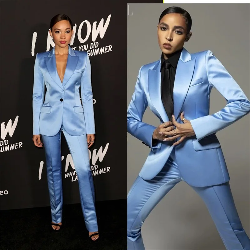 Sky Blue Satin Pants Sets Fashion Peak Lapel One Button Suit Office Lady Formal Wedding Slim Fit 2 Piece Women's Clothing
Sky Blue Satin Pants Sets Fashion Peak Lapel One Button Suit Office Lady Formal Wedding Slim Fit 2 Piece Women's Clothing