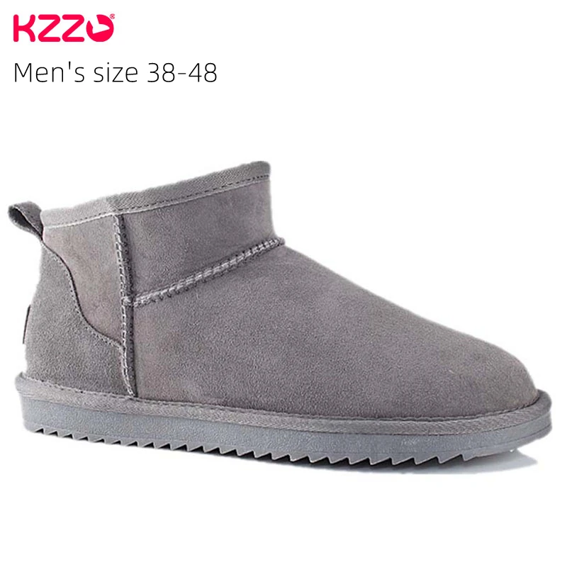 

KZZO Size 38-48 Australian Real Sheepskin Men's Snow Boots Natural Fur Wool Lined Casual Mini Short Winter Non-slip Warm Shoes