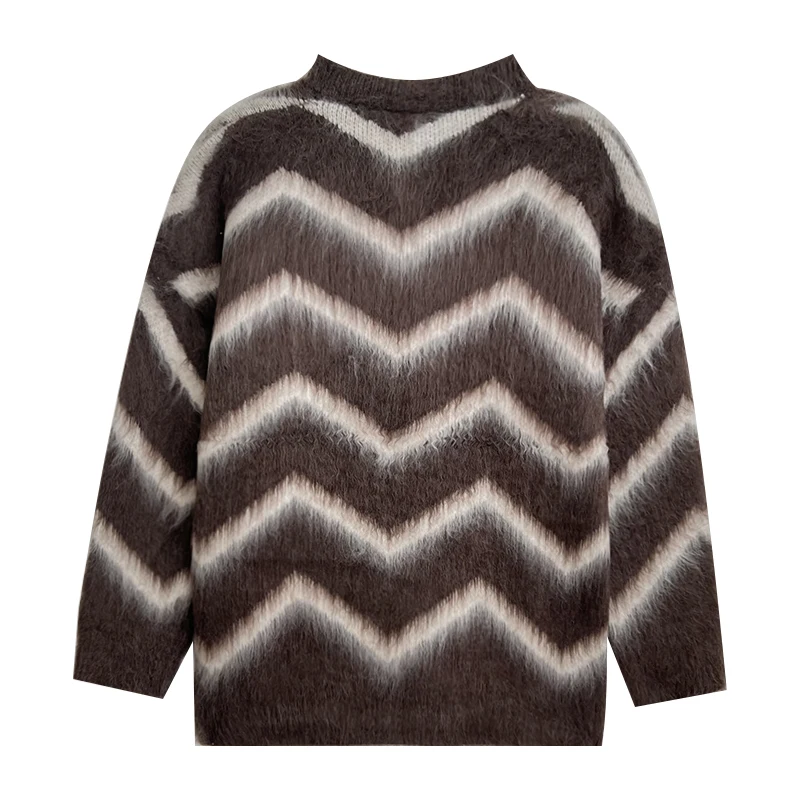 Autumn and winter vintage wave stripe thick mohair loose style long sleeve pullover sweater
Autumn and winter vintage wave stripe thick mohair loose style long sleeve pullover sweater