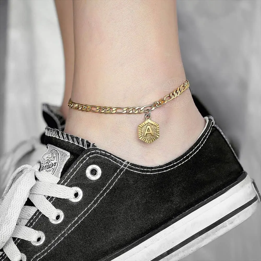5mm Gold Color Stainless Steel Figaro Chain Hexagon Alphabet Anklet for Men Boys Initial Name Letter Pendant Anklet Chain DKA10
5mm Gold Color Stainless Steel Figaro Chain Hexagon Alphabet Anklet for Men Boys Initial Name Letter Pendant Anklet Chain DKA10
