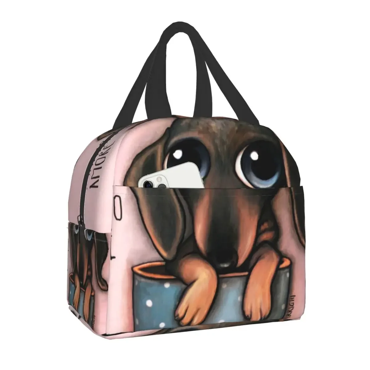 

Longhaired Dachshund Dog Insulated Lunch Bag for Women Portable Badger Sausage Wiener Thermal Cooler Lunch Box Picnic Travel