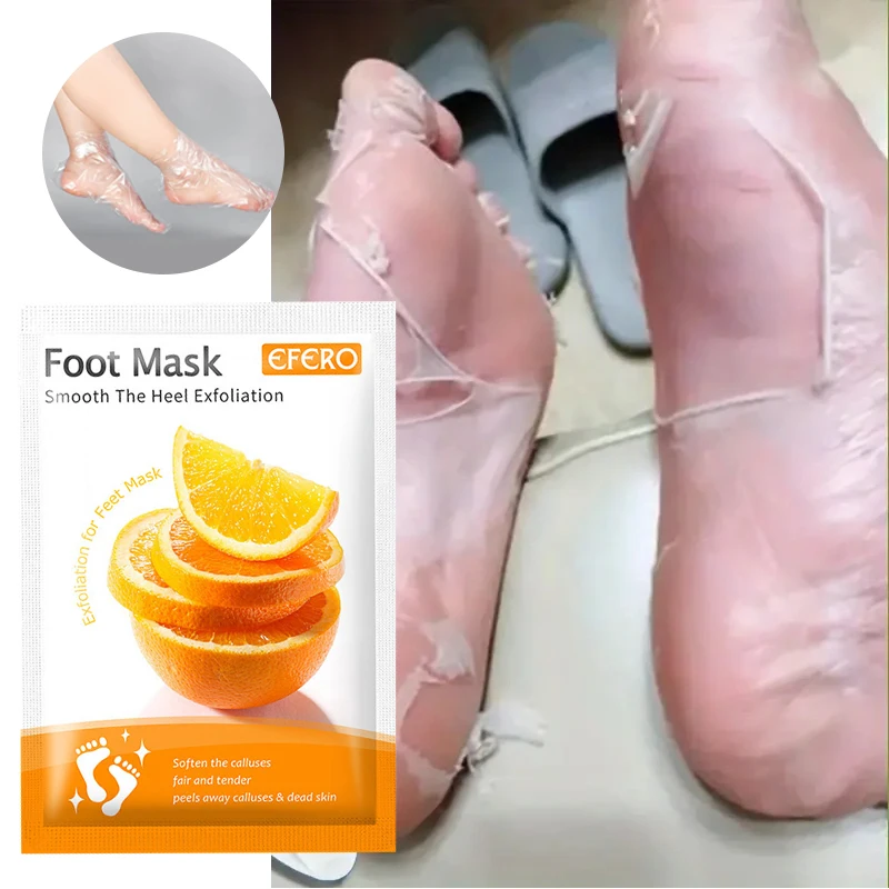 

Exfoliating Foot Mask Moisturizing Spa Pedicure Scrub Socks Anti Drying Cracking Heel Peeling Dead Skin Remover Orange Feet Mask