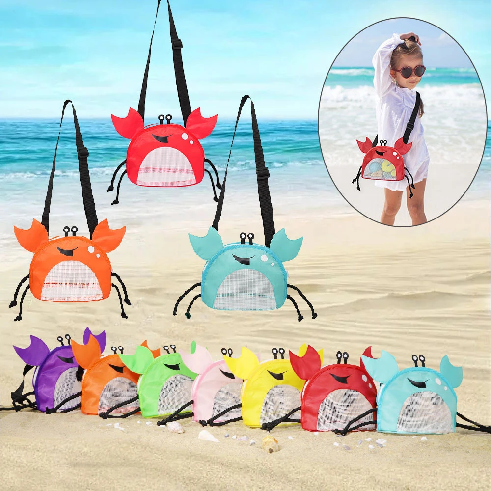 

Beach Mesh Bag Crab Shaped Shell Bags Children Sand Away Foldable Kids Toy Clothes Sundries Organiser Bags Seashell Storage Bag