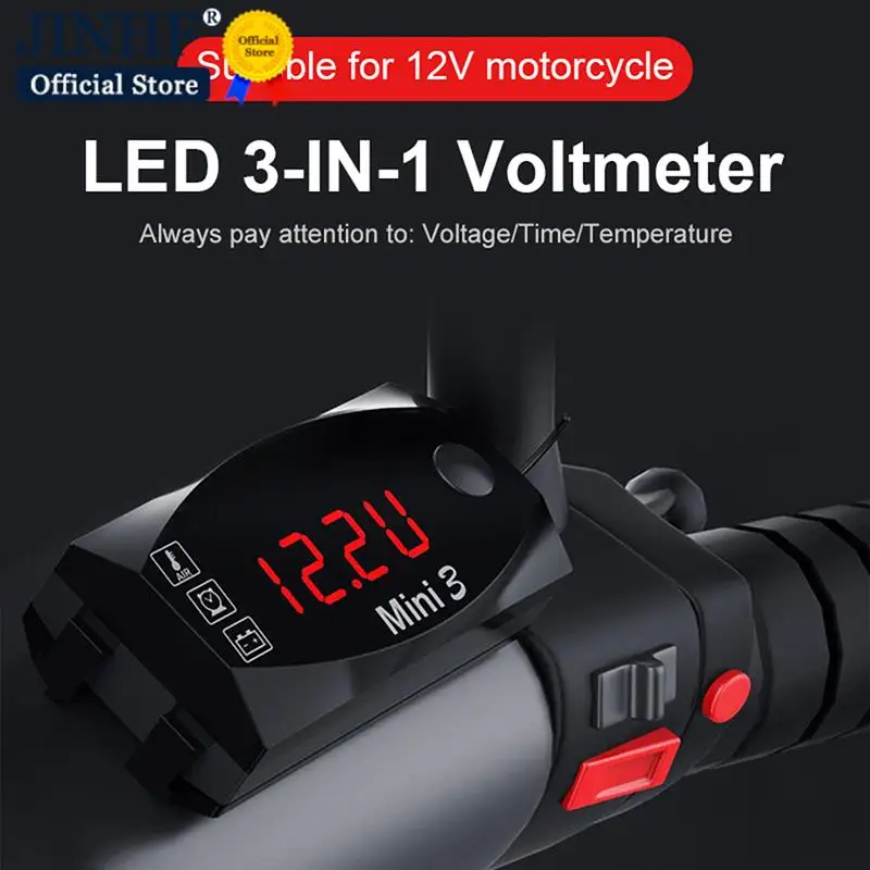 

1Set 3 In 1 Universal Motorcycle Electronic Clock Thermometer Voltmeter 12V IP67 Waterproof Dust-proof LED Watch Digital Display