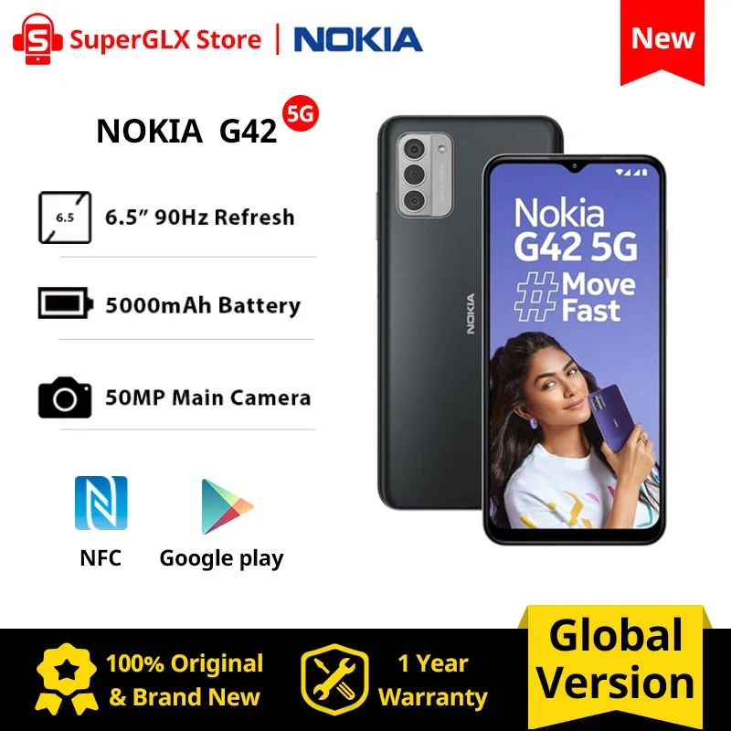 

New Global Version Nokia G42 Snapdragon 480+ 5G Smartphone NFC Android 13 90Hz Refresh 6.56‘’ 5000mAh Battery 50MP Triple Camera