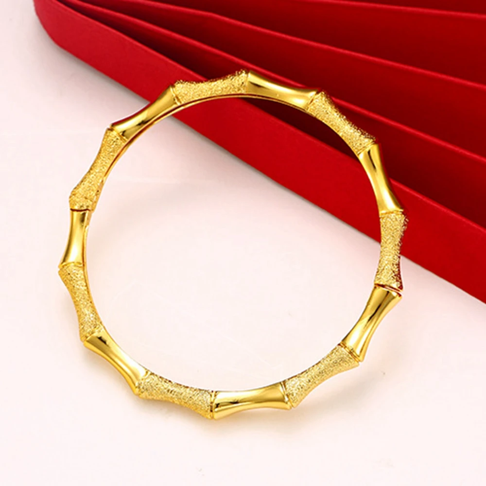 

Женский бамбуковый браслет, дизайнерская Модная бижутерия, однотонный, 18 карат, желтое золото, заполненный Классический женский браслет для девочек, открывается, диаметр 53 мм