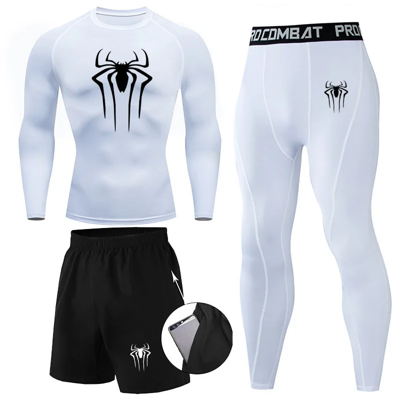 

Men 3Pc Set Spider Thermal Underwear Compression Sports Suit Long Johns Clothes Running Tracksuit Wear Exercise Workout Tights