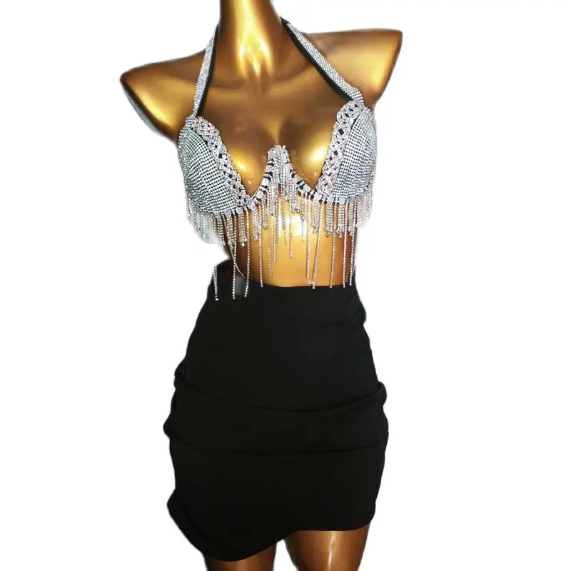Luxury Fashion Rhinestone Festival Party Outfit Women Two Piece Sets Sexy Club Backless Halter Crop Top Black Mini Skirts Set 
Luxury Fashion Rhinestone Festival Party Outfit Women Two Piece Sets Sexy Club Backless Halter Crop Top Black Mini Skirts Set