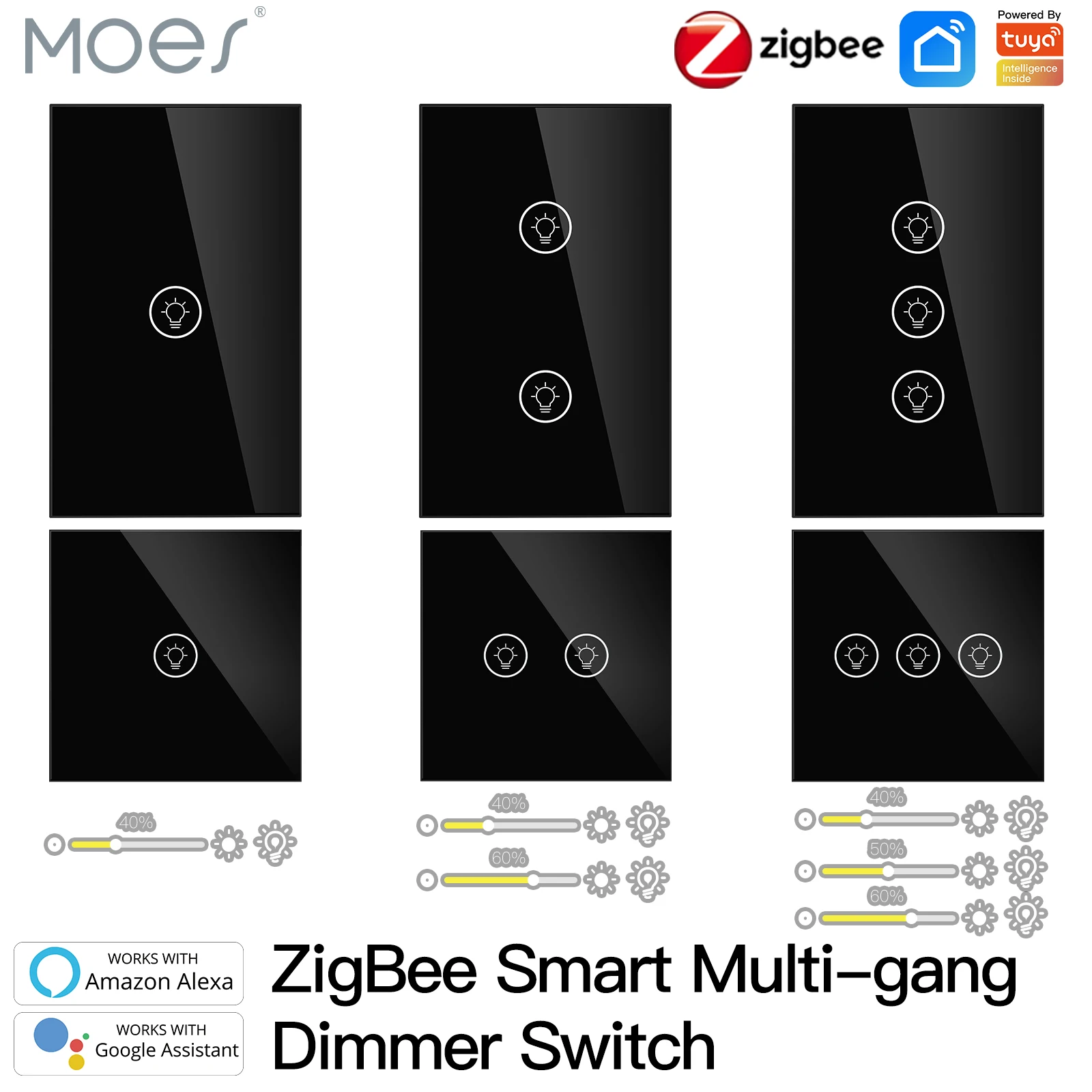 

MOES ZigBee/WIFI Light Dimmer Switch brightness Wireless Control Smart Life/Tuya APP Light Mode Alexa Google Voice 1/2/3 Gang EU