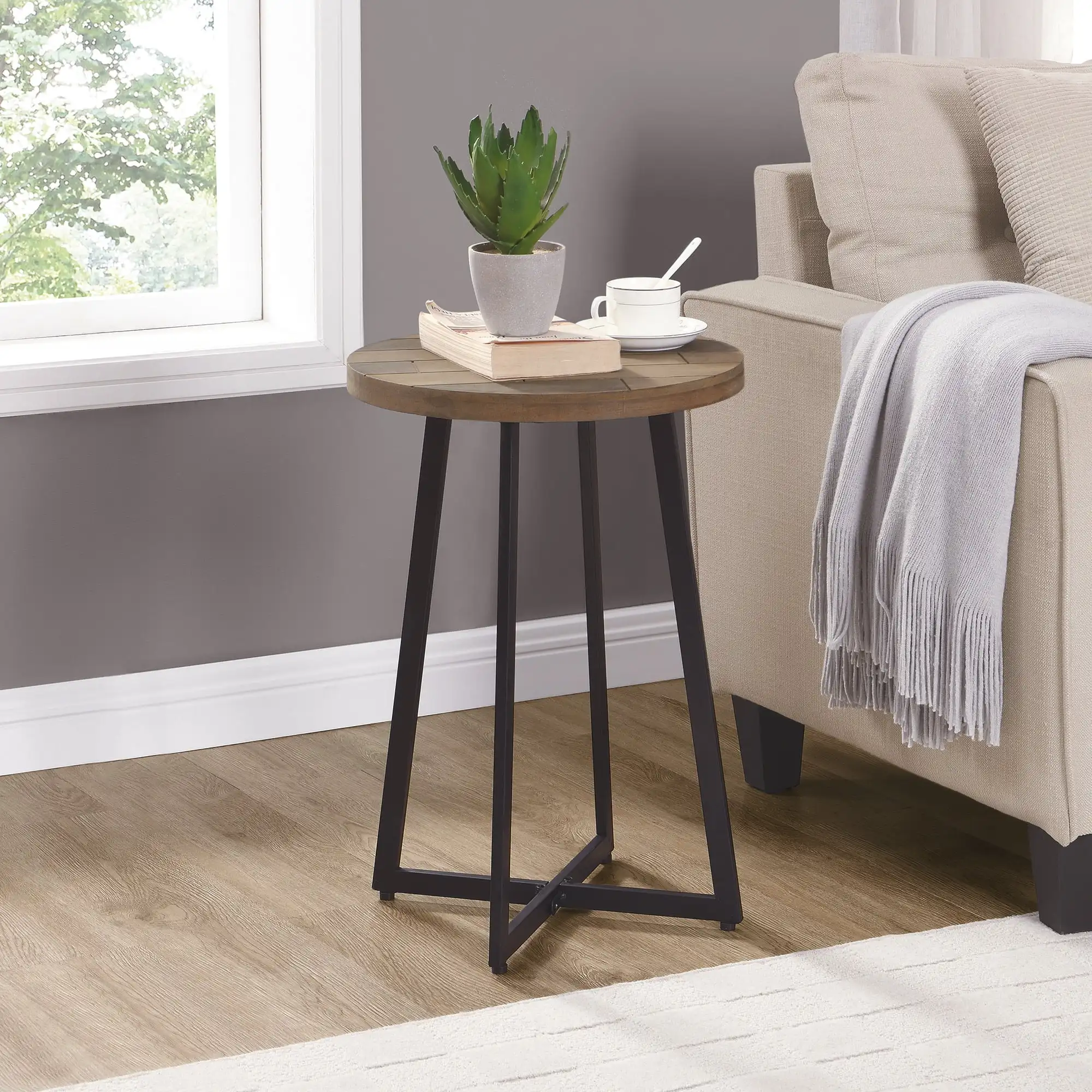

FirsTime & Co. Brown Miles Shiplap End Table, Farmhouse, Painted, Round, Metal, 16 x 16 x 22 in