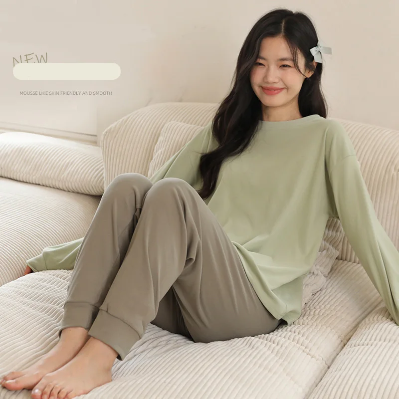 Spring Autumn New Round Neck Long Sleeve Lounge Sets Womens Simple Green Sleepwear for Women Loose Fallow Pijames for Women
Spring Autumn New Round Neck Long Sleeve Lounge Sets Womens Simple Green Sleepwear for Women Loose Fallow Pijames for Women