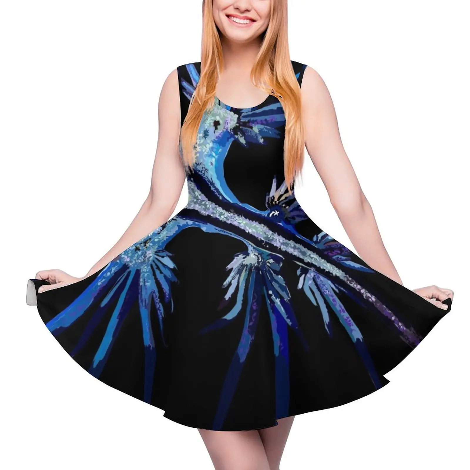 Женское летнее платье без рукавов, с юбкой 
Женское летнее платье без рукавов, с юбкой