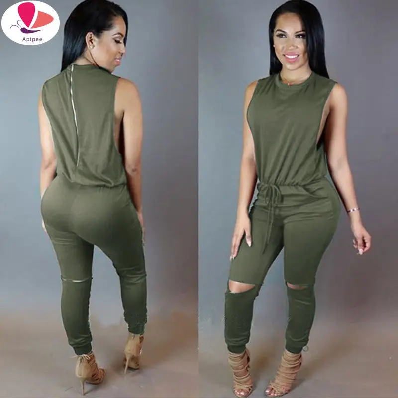Women Hole Sleeveless Bandage Lace Up Jumpsuit Casual Rompers Overalls For Female Women O-neck Zipper Jumpsuits Women Summer
Women Hole Sleeveless Bandage Lace Up Jumpsuit Casual Rompers Overalls For Female Women O-neck Zipper Jumpsuits Women Summer
