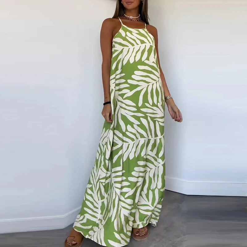 Женское богемное платье на бретельках, повседневное свободное платье для отпуска без рукавов с модным принтом и круглым вырезом, плиссированное строгое платье, лето 2024 
Женское богемное платье на бретельках, повседневное свободное платье для отпуска без рукавов с модным принтом и круглым вырезом, плиссированное строгое платье, лето 2024