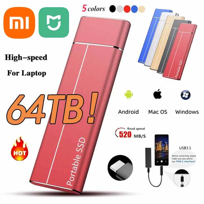 Xiaomi Mijia Hot Sales Portable SSD 500GB 2TB SSD 64TB Original High-speed External Hard Drive Mass Storage USB 3.0 Interface
Xiaomi Mijia Hot Sales Portable SSD 500GB 2TB SSD 64TB Original High-speed External Hard Drive Mass Storage USB 3.0 Interface