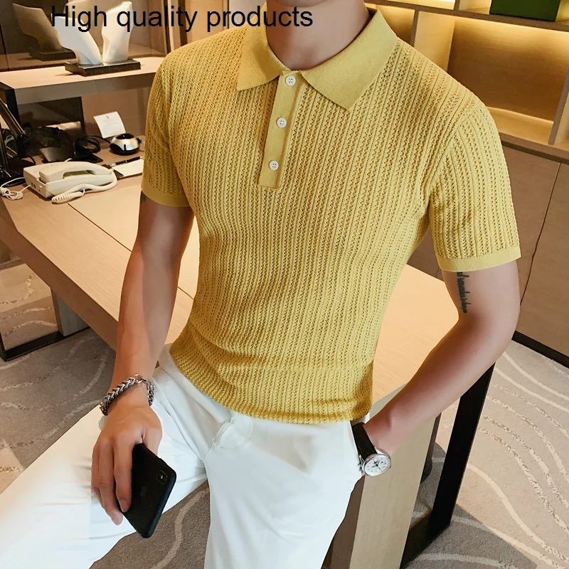 

2023 брендовая одежда, Мужская Летняя Повседневная рубашка-поло с коротким рукавом/Мужская облегающая Высококачественная трикотажная рубашка, аналогичная