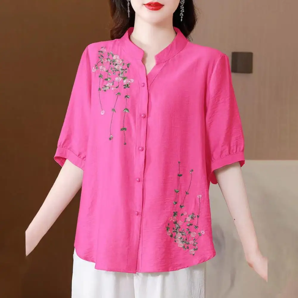 Women Shirt Breathable Summer Shirt Floral Embroidery Stand Collar Women's Shirt Loose Fit Short Sleeve Summer Blouse Single
Women Shirt Breathable Summer Shirt Floral Embroidery Stand Collar Women's Shirt Loose Fit Short Sleeve Summer Blouse Single