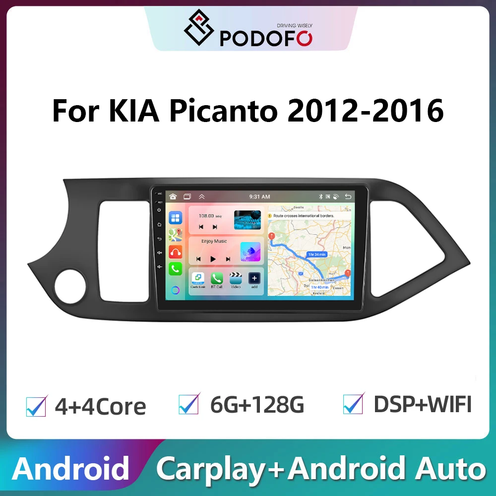 

Podofo 9''Car Radio For KIA Picanto 2012-2016 2din Android samochodowe Carplay Multimidia Video Player nawigacja GPS